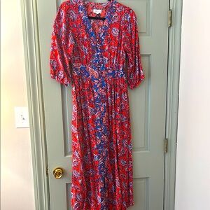 Paisley Red and Blue Midi Dress